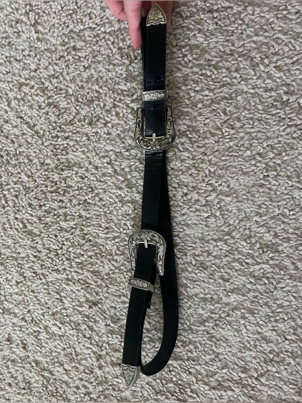 Women’s Black Double Buckle Western-Style Belt